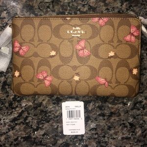 Coach Dble Zip Wallet W/Signature Canvas/Butterfly